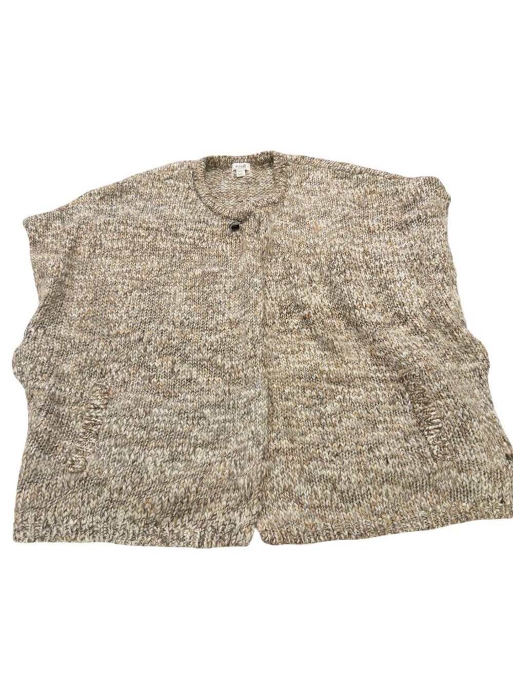 J. Jill Pure Jill Oatmeal Tan Marled Poncho Cape Crew Neck Capelet Large Women's